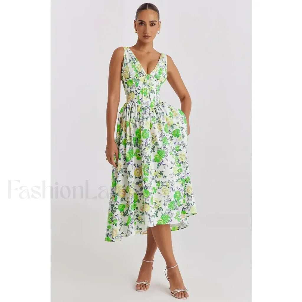 Slimming V-Neck Midi Floral Dress
