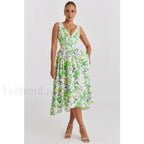 Slimming V-Neck Midi Floral Dress