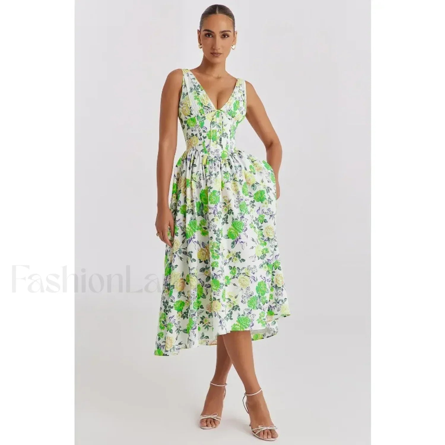 Slimming V-Neck Midi Floral Dress