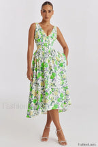Slimming V-Neck Midi Floral Dress