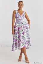 Slimming V-Neck Midi Floral Dress