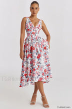 Slimming V-Neck Midi Floral Dress