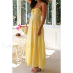 Yellow Smocked Bow-front Midi Dress