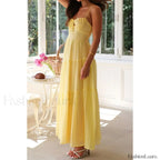 Yellow Smocked Bow-front Midi Dress