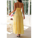 Yellow Smocked Bow-front Midi Dress