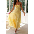 Yellow Smocked Bow-front Midi Dress