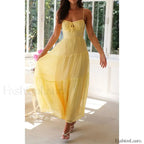 Yellow Smocked Bow-front Midi Dress