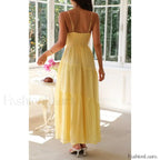 Yellow Smocked Bow-front Midi Dress