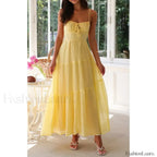 Yellow Smocked Bow-front Midi Dress