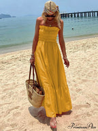 Smocked Bust Off Charming Shoulder Vacation Maxi Dress