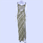 Snakeskin Print Cowl Neck Spaghetti Strap Side Slit Maxi Dress
