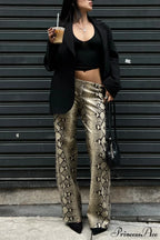 Snake Print Straight Stylish Versatile Jeans