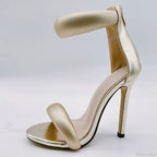 Soft Cozy High-Quality Leather Ankle-Wrap Zip Sandal Open-Toe GladiatorFashion Party High Heel