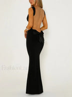 Black Backless With Bow Long Dress