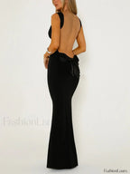 Black Backless With Bow Long Dress
