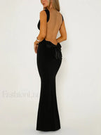 Black Backless With Bow Long Dress