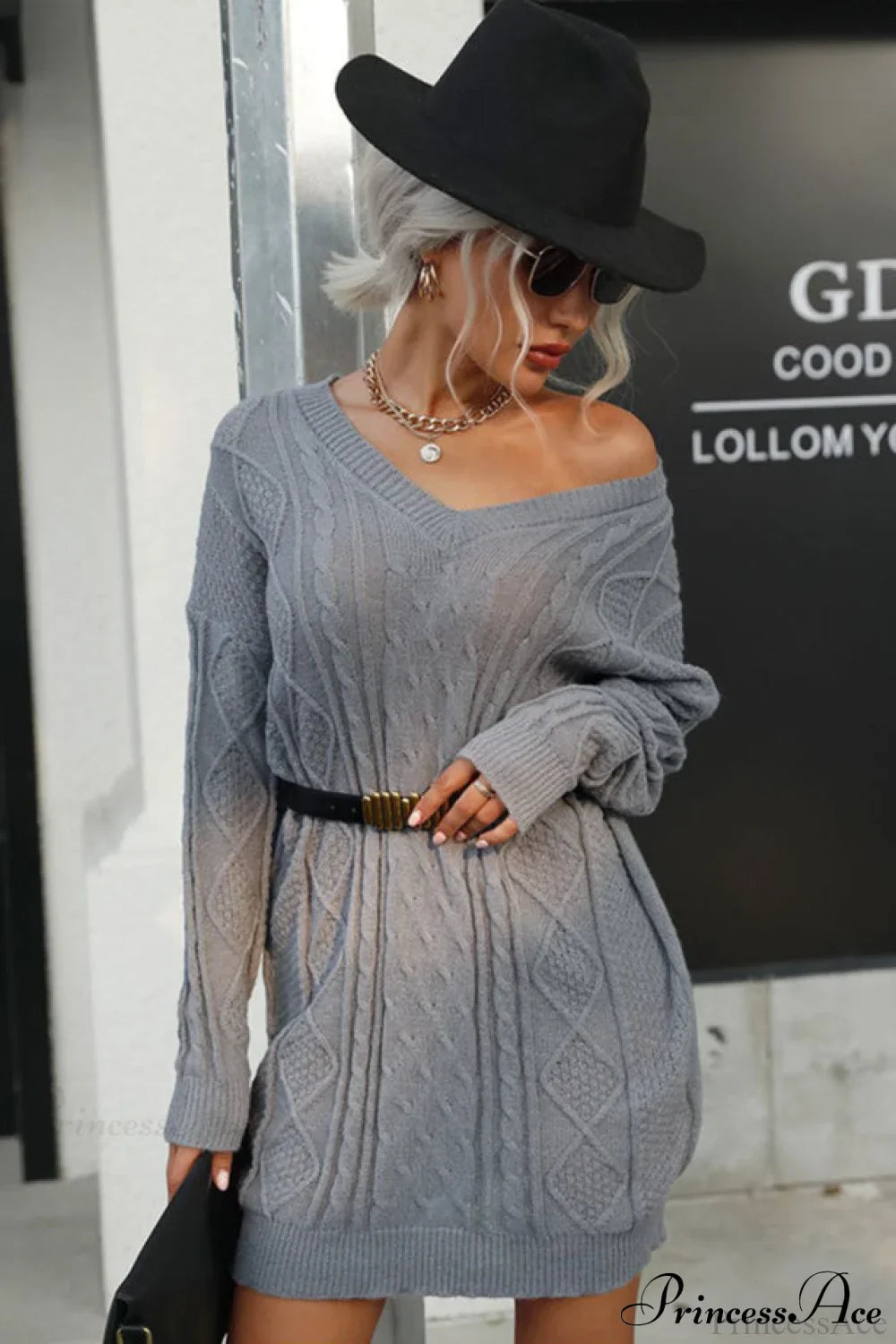 Solid Cable-Knit Wool Women's Mini Dress