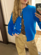 Solid Color Button-Down Long Sleeve Cardigan
