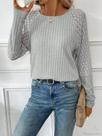 Solid Color Design Sense Knitted Long Sleeve Top Women