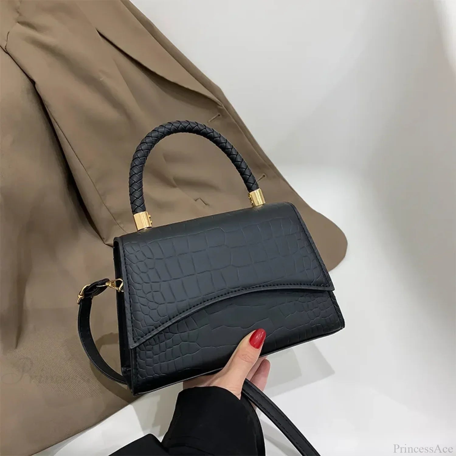 Solid Color PU Leather Designer Crossbody Handbag