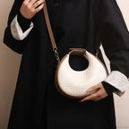Solid Color PU Leather Lattice Crossbody Handbag