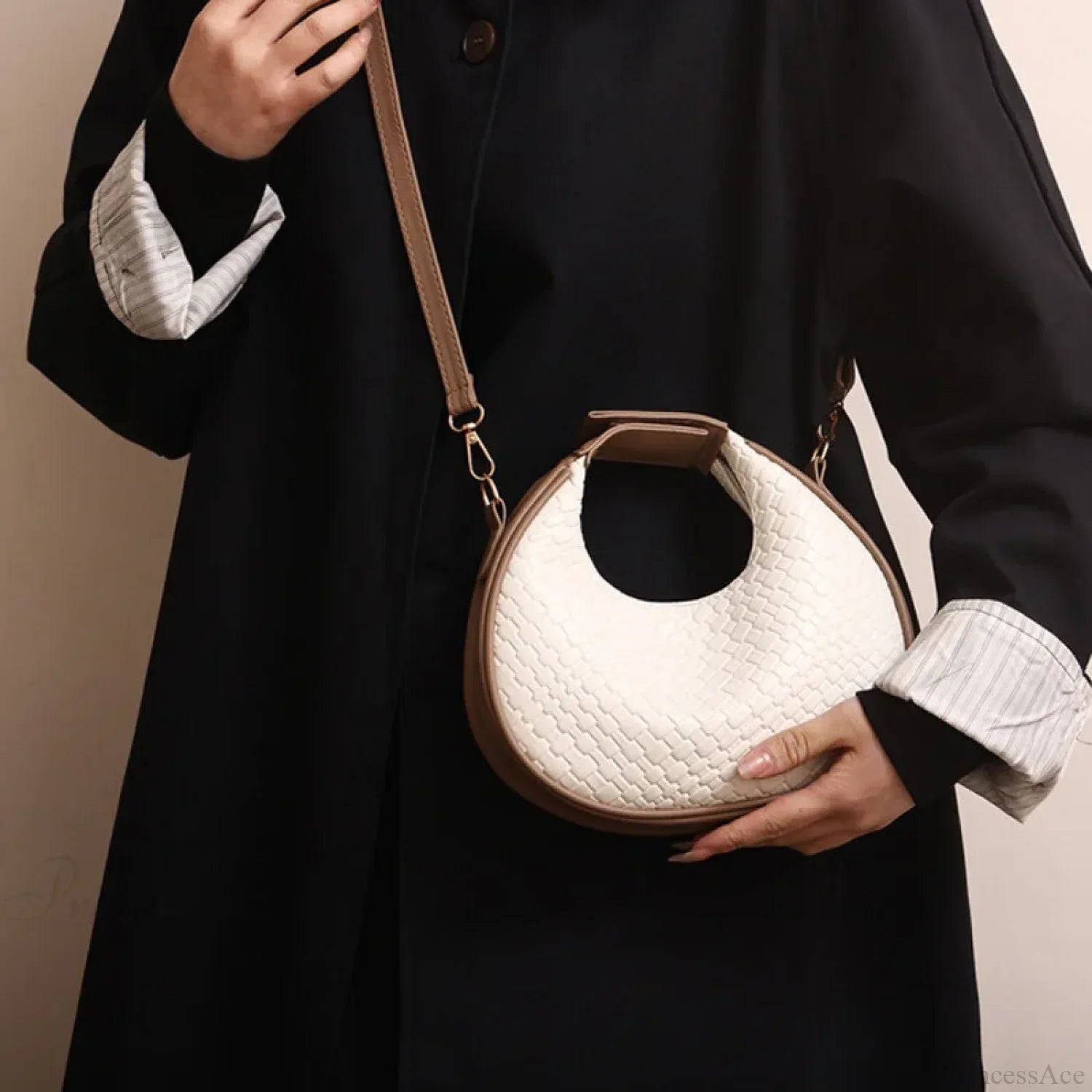 Solid Color PU Leather Lattice Crossbody Handbag