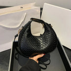 Solid Color PU Leather Lattice Crossbody Handbag