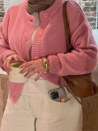 Solid Color Round Neck Cardigan