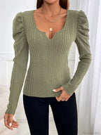 Solid Color Semi-Open Neck Autumn Slim Knit Top