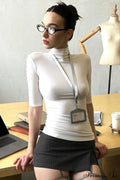 Solid Color Turtleneck Slim Long Sleeve Tee