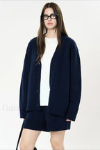 Solid Color V-neck Long Sleeve Cardigan