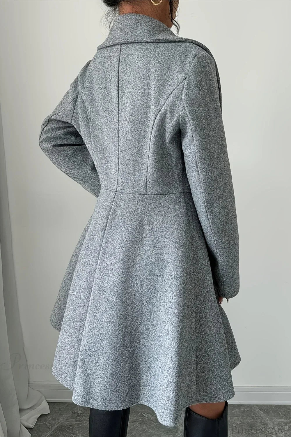 Solid Color Wool Tie Waist Elegant Long Sleeve Overcoat
