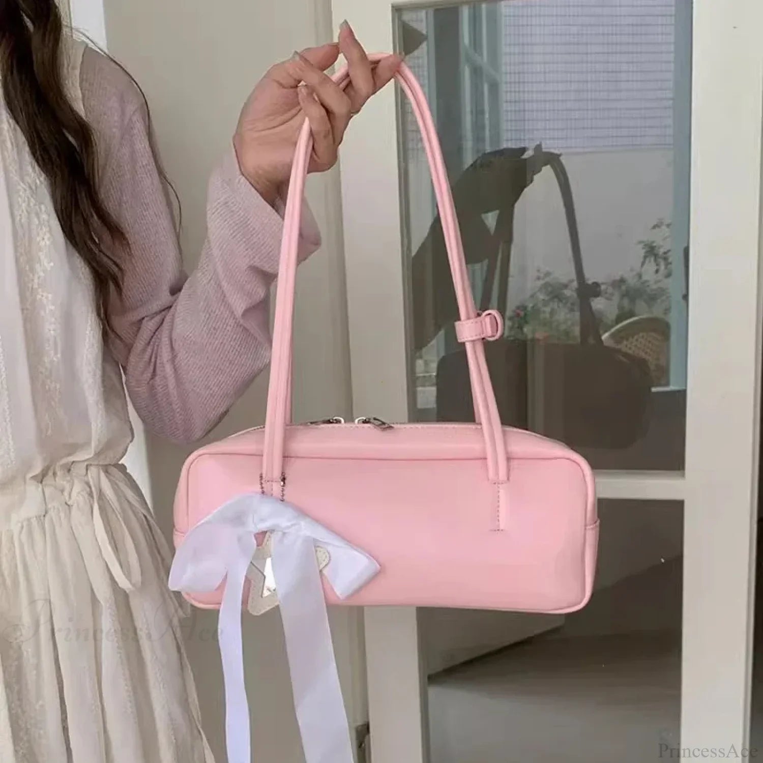 Solid Color Zipper Shoulder Bag for Women