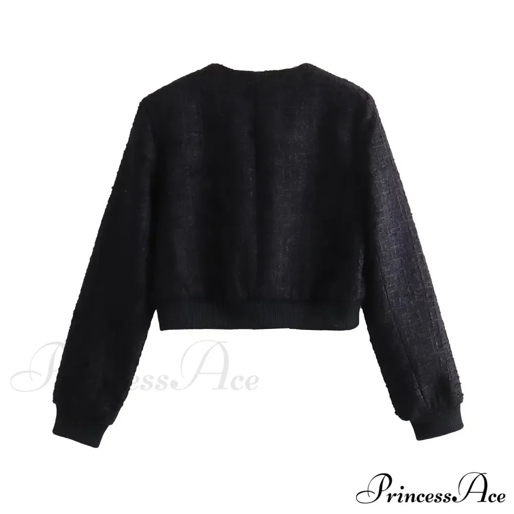 Solid Cropped Tweed Buttoned Round Neck Long Sleeve Short Autumn Stylish Chic Coat