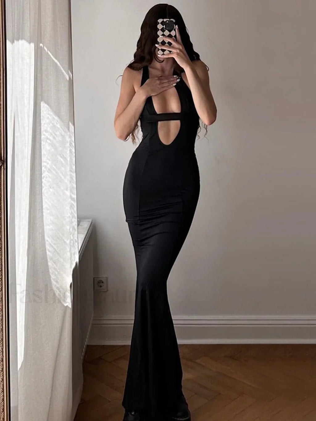 Black Cutout Cami Long Dress