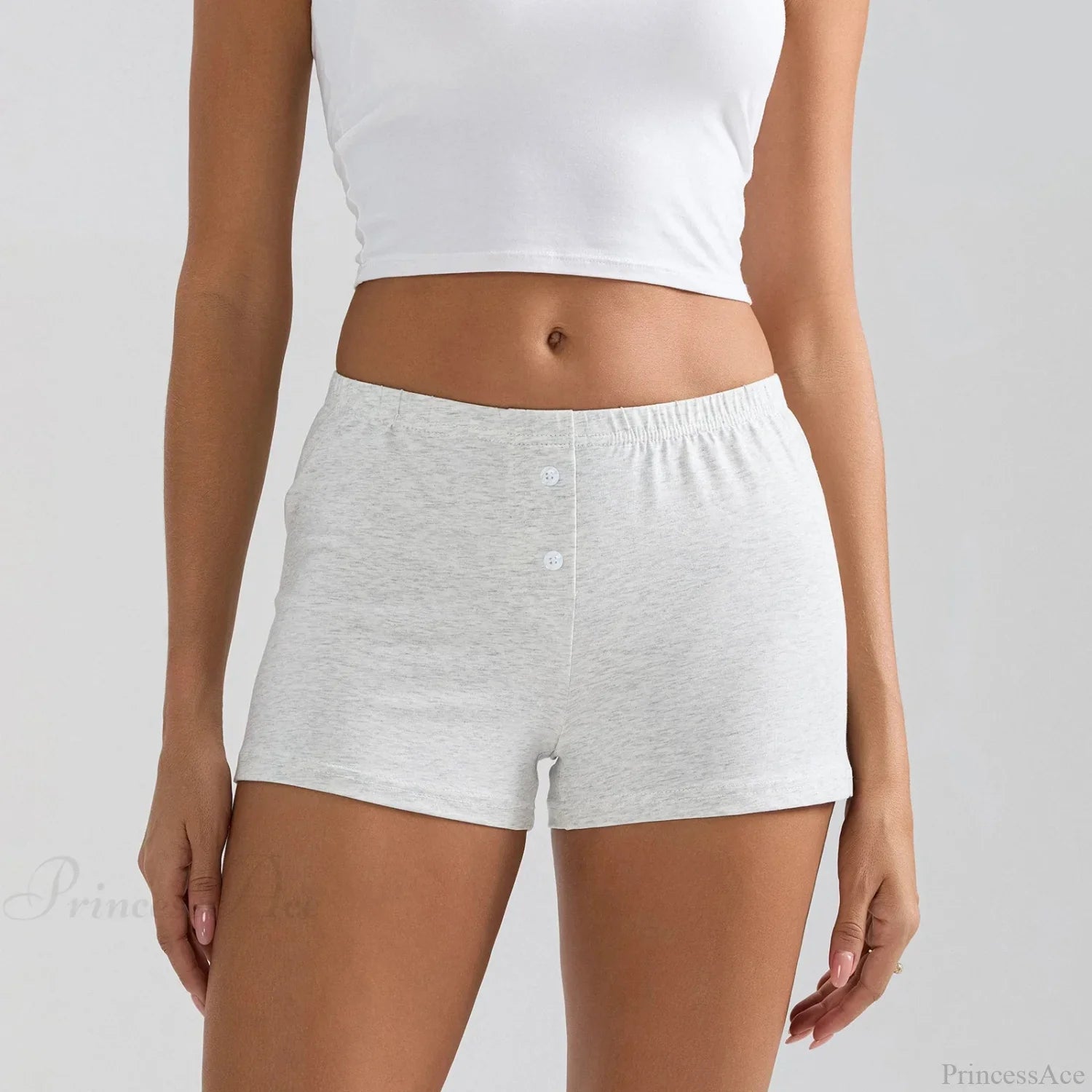 Solid Elastic Waist Slim Short