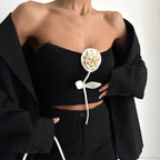 Solid Elegant Sleeveless Strapless Casual Flower Tube Crop Top