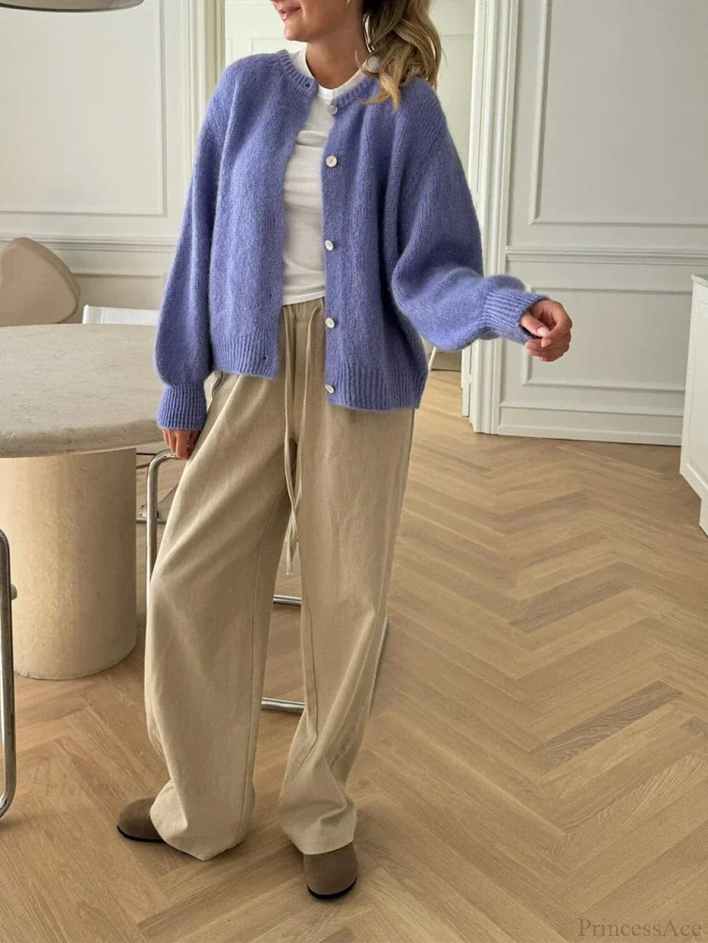 Solid Fuzzy Button Down Knit Cardigan