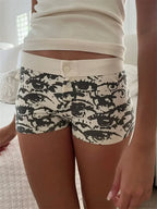 Solid Heart Print Elastic Short