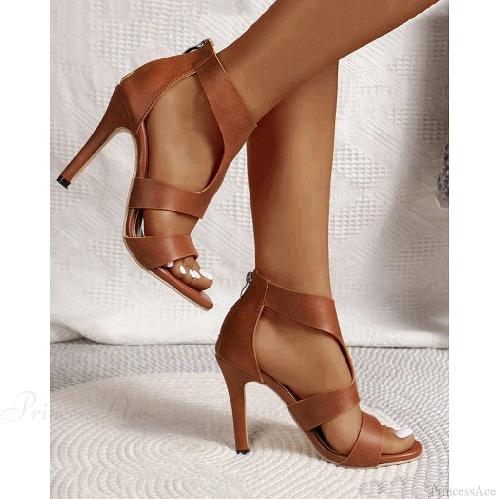 Solid High Heel Sandals Zip Back Peep Toe OutdoorFashion Going Out Femme Party Summer Shoes High Heel