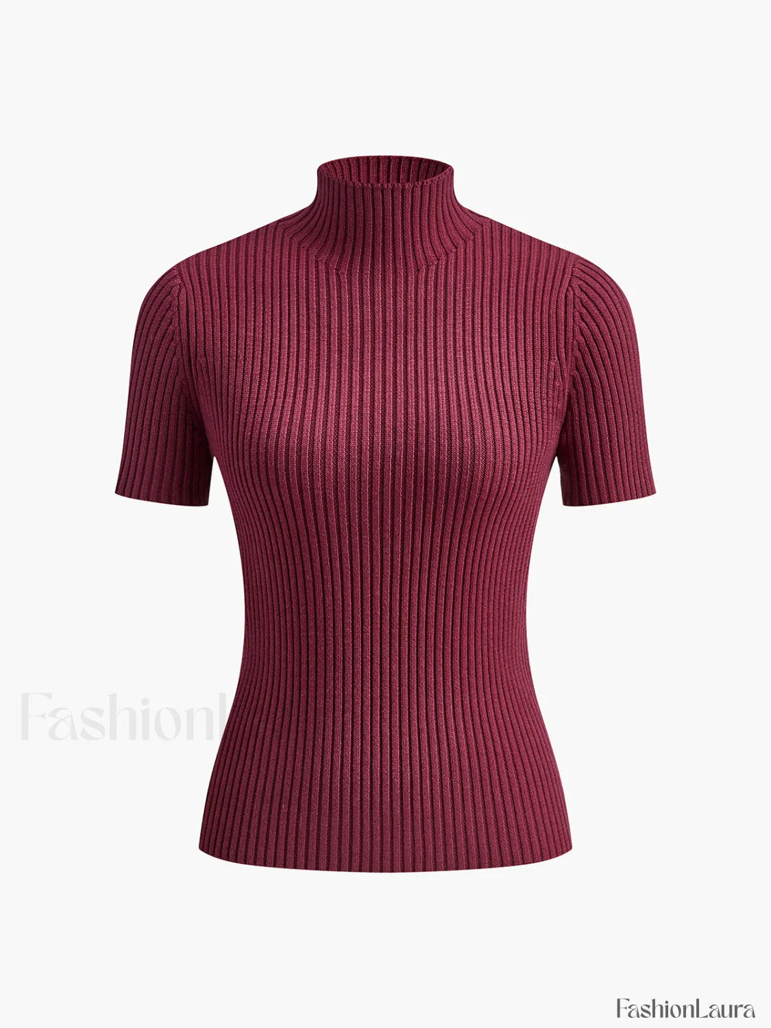 Solid High Neck Split Ribbed Knit Two Pieces Skirt Set