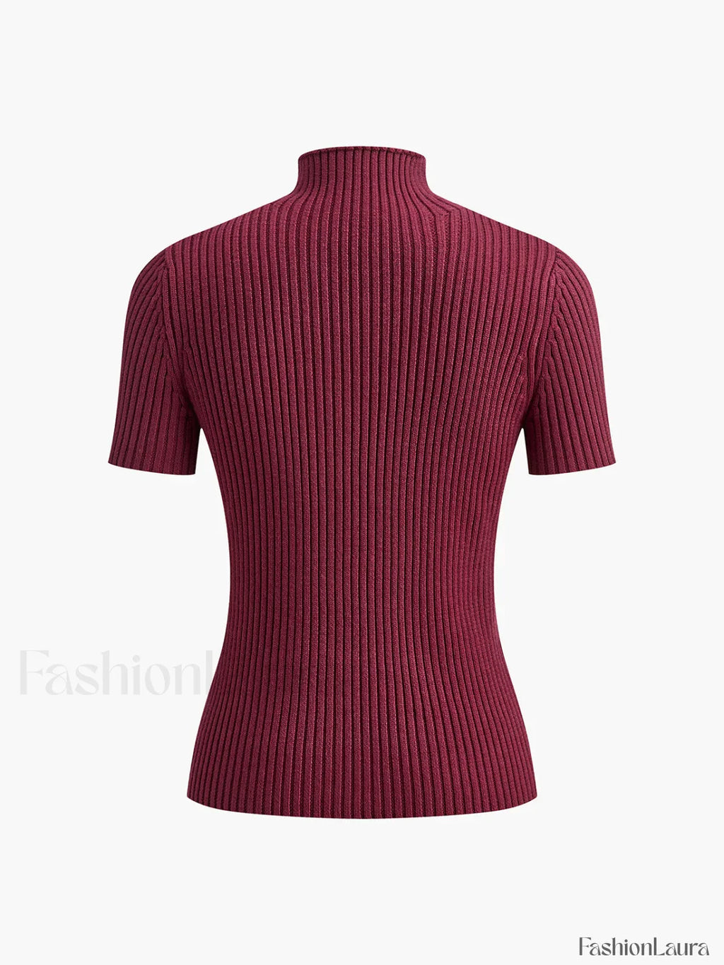 Solid High Neck Split Ribbed Knit Two Pieces Skirt Set