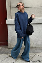 Solid Knit Crew Neck Sweater