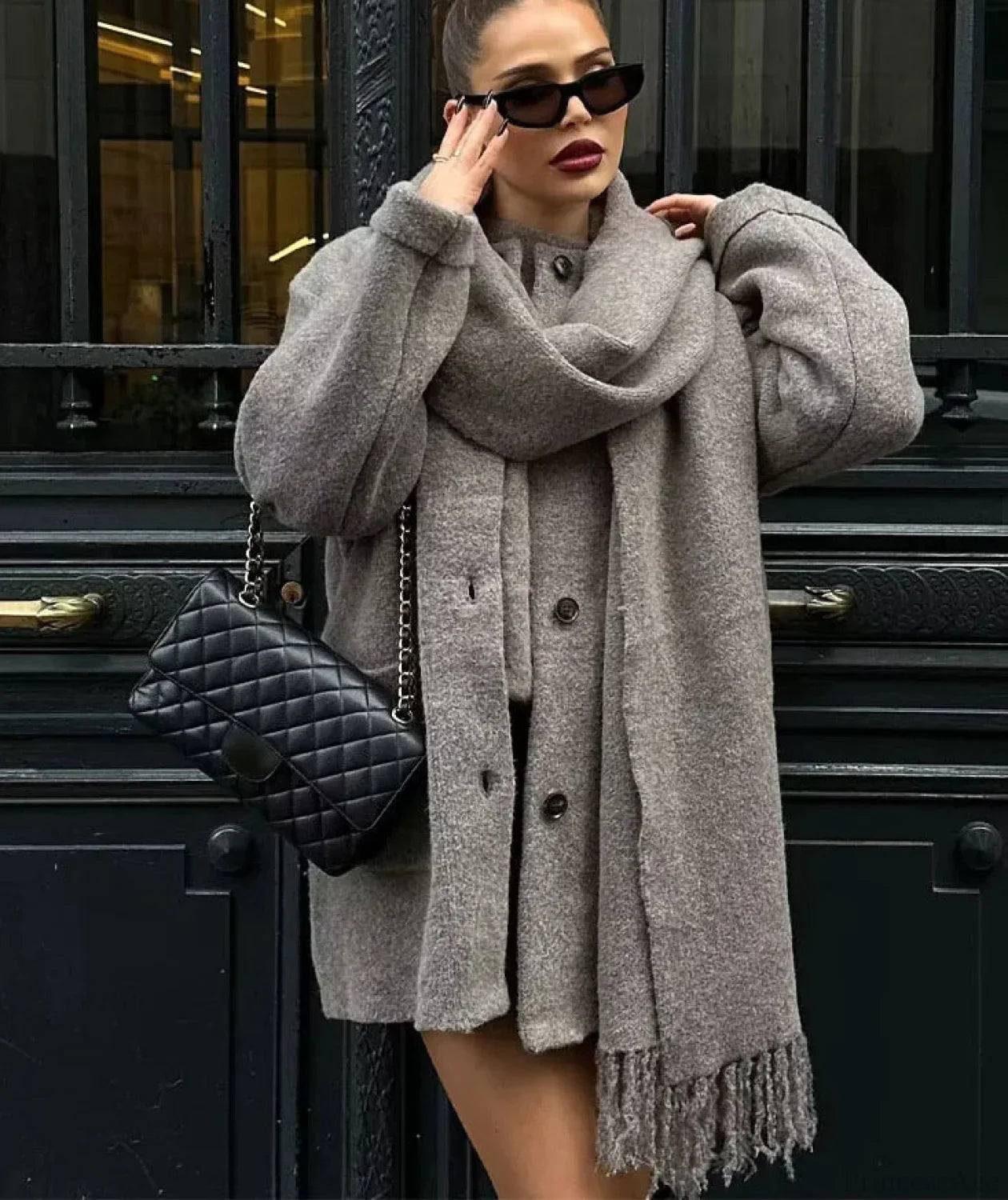 Solid Knitted Single Breasted Coat