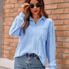 Solid Lapel Pullover Knit Blouse Elegant Blouse