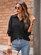 Solid Lapel Pullover Knit Blouse Elegant Blouse
