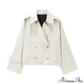 Solid Loose Contrast Double Collar Double Breasted Long Women's Windbreaker Office Lady Stylish Coat