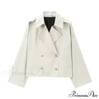 Solid Loose Contrast Double Collar Double Breasted Long Women's Windbreaker Office Lady Stylish Coat