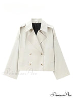 Solid Loose Contrast Double Collar Double Breasted Long Women's Windbreaker Office Lady Stylish Coat