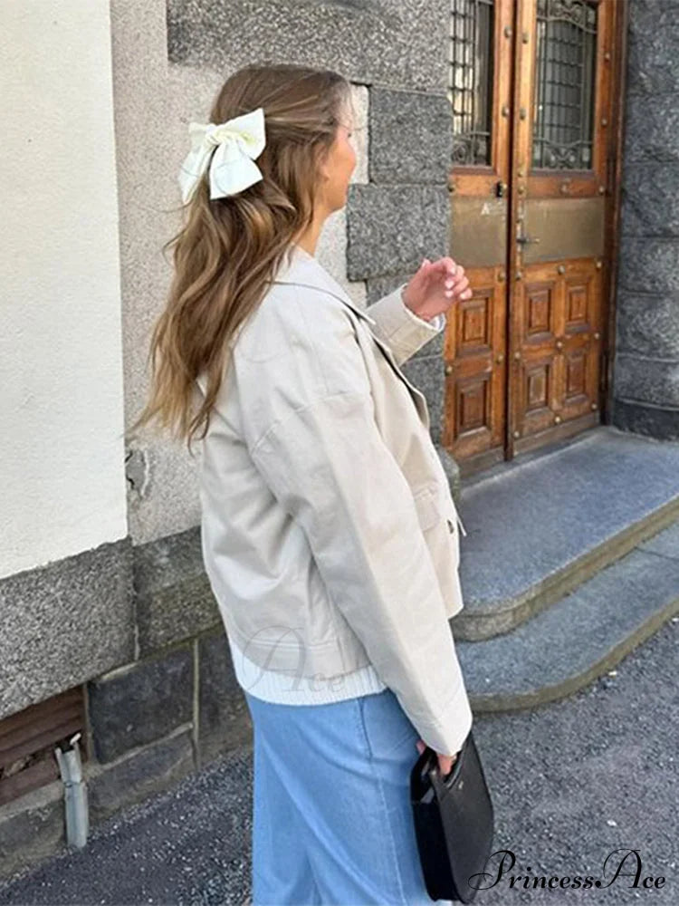 Solid Loose Contrast Double Collar Double Breasted Long Women's Windbreaker Office Lady Stylish Coat